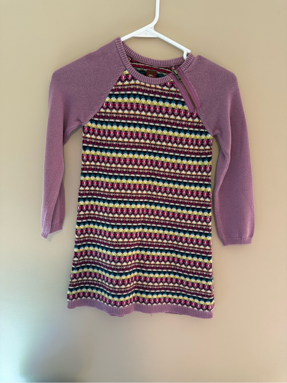 Tea Collection Lavender Raglan Fair Isle Knit Dress
